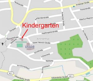 Lageplan des Kindergartens Ammerthal, Daten von OpenStreetMap - Veröffentlicht unter CC-BY-SA 2.0